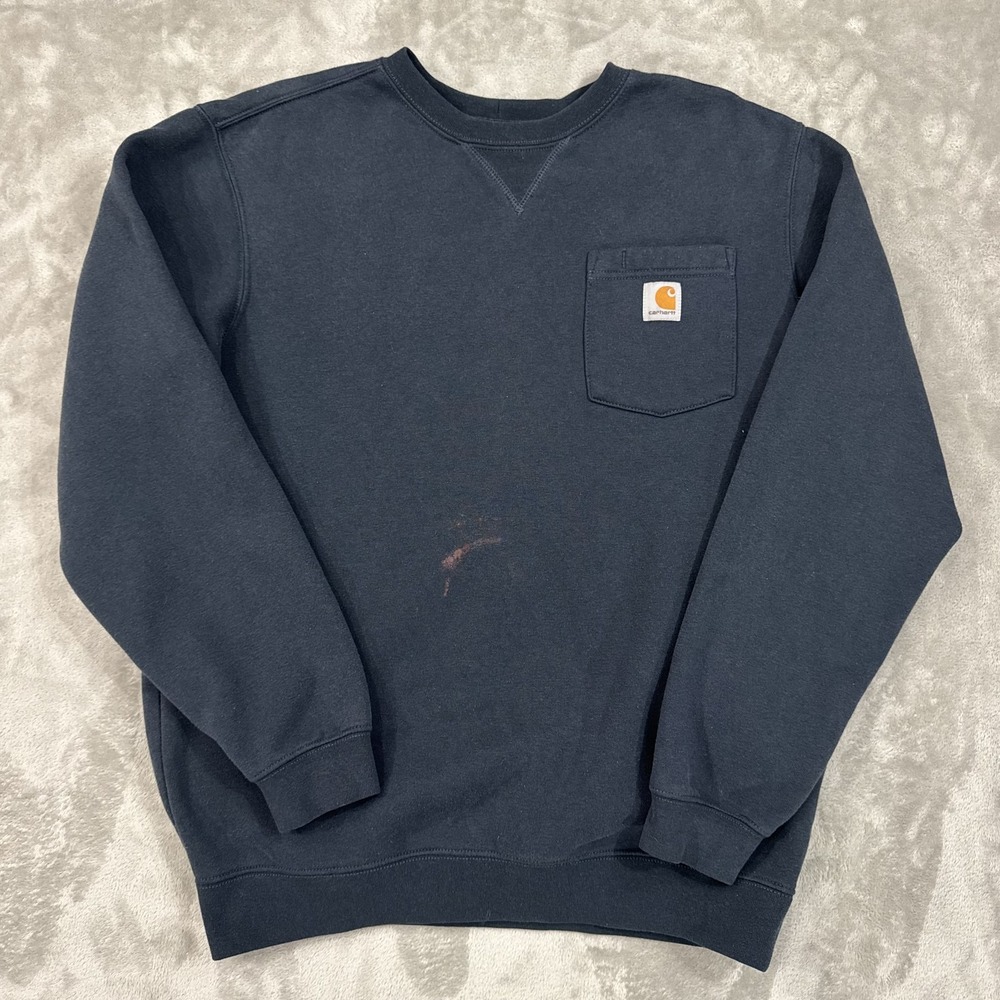 Carhartt Sweatshirt Mens M Blue Loose Fit Crew Neck Fleece 103852 472 Pocket